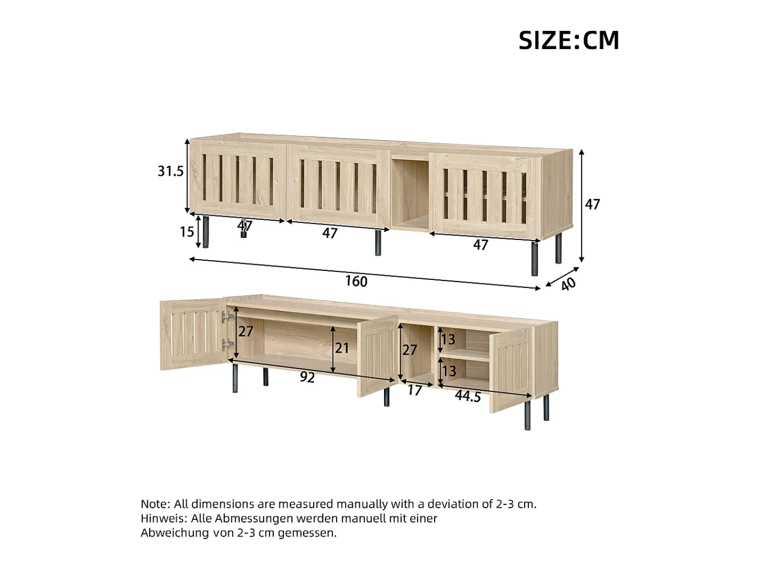 Móvel De Tv* Suporte baixo para TV, 160×40×47 cm, cor natural, design vazado, em MDF, para TVs de até 65 polegadas, para sala de estar. Natural claro