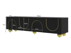 New Merax Suporte baixo para TV com portas texturizadas - 170 x 38 x 44 cm - com pés redondos dourados - aglomerado - Preto