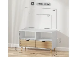 Discount Suporte baixo para TV com pés, estilo escandinavo, 2 gavetas, acabamento em carvalho claro e . Branco