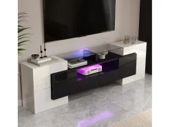Móvel De Tv*Merax Suporte de TV - 200 x 35 x 60 cm - com LEDs + superfície de vidro - aglomerado - Branco