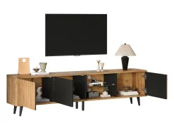 Merax Suporte de TV - 175 x 31,5 x 45 cm - com 3 armários - adequado para TVs de 75 polegadas - aglomerado - natural^ Móvel De Tv