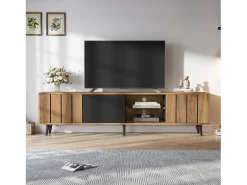 Merax Suporte de TV - 175 x 31,5 x 45 cm - com 3 armários - adequado para TVs de 75 polegadas - aglomerado - natural^ Móvel De Tv
