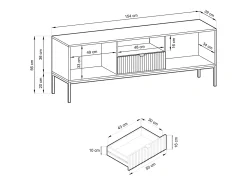 Hot Suporte de TV 2 portas e 1 gaveta com pés de metal dourado, 154x56 cm Branco