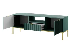 Móvel De Tv* Suporte de TV 2 portas e 1 gaveta com pés de metal dourado, 154x56 cm Verde