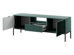 Móvel De Tv| Suporte de TV 2 portas e 1 gaveta com pés de metal preto, 154x56 cm Verde