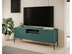 Móvel De Tv| Suporte de TV 2 portas e 1 gaveta com pés de metal preto, 154x56 cm Verde