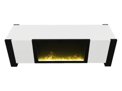 Discount Suporte de TV baixo com lareira elétrica, efeito de chama, sem função de aquecimento, e branco. Preto