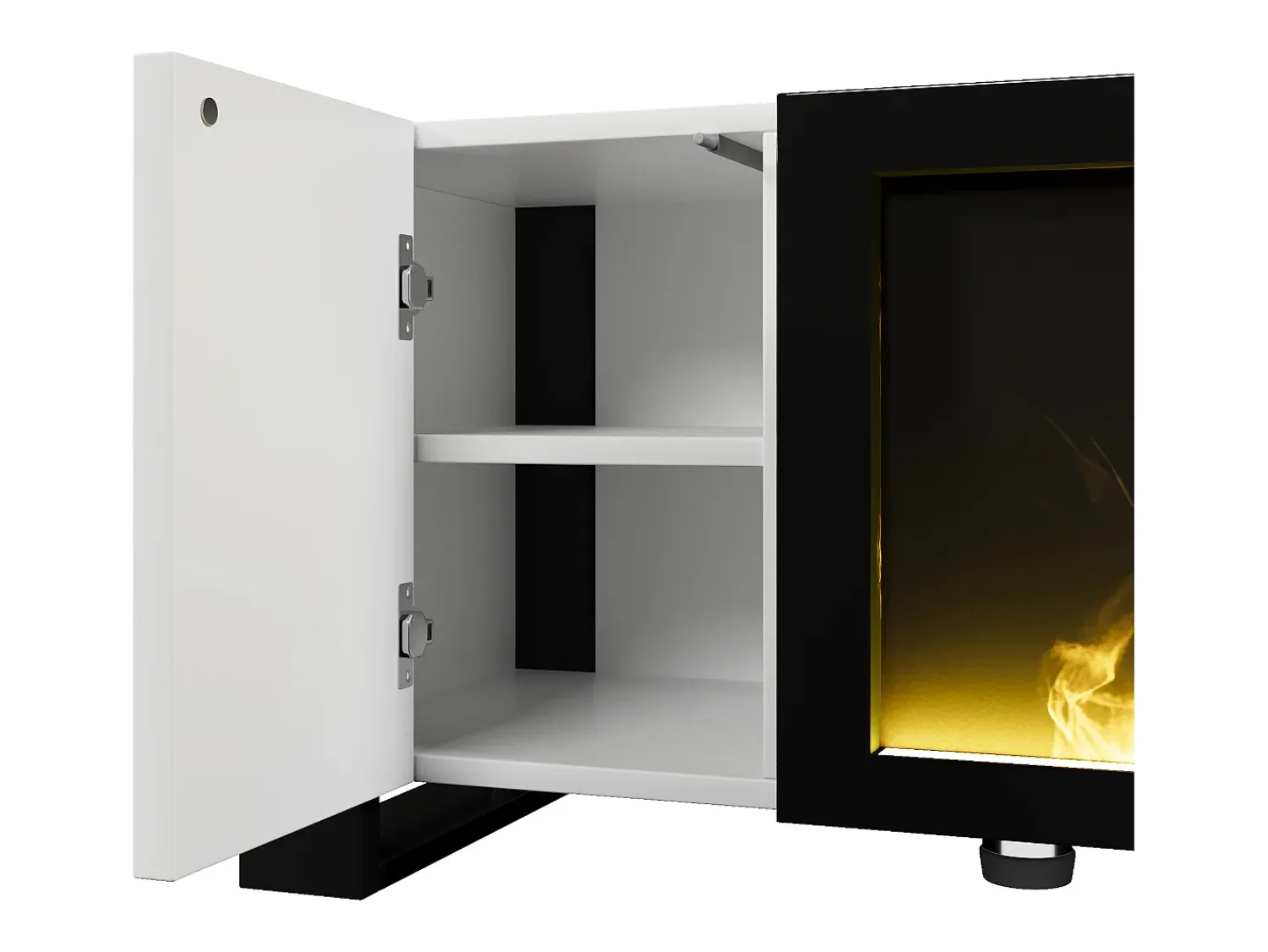 Discount Suporte de TV baixo com lareira elétrica, efeito de chama, sem função de aquecimento, e branco. Preto