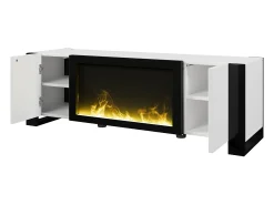 Discount Suporte de TV baixo com lareira elétrica, efeito de chama, sem função de aquecimento, e branco. Preto