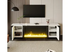 Discount Suporte de TV baixo com lareira elétrica, efeito de chama, sem função de aquecimento, e branco. Preto