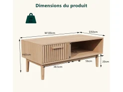 Mesa De Centro| Suporte de TV baixo, móveis contemporâneos, unidade de TV, 100 x 50 x 43 cm, madeira Natural claro