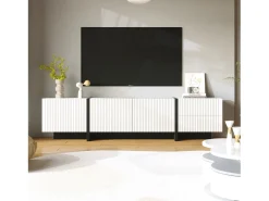 Móvel De Tv* Suporte de TV com vários compartimentos de armazenamento, design vertical moderno fosco, linhas pretas, 190 x 35 x 45 cm, Branco