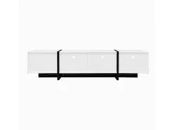 Móvel De Tv* Suporte de TV com vários compartimentos de armazenamento, design vertical moderno fosco, linhas pretas, 190 x 35 x 45 cm, Branco