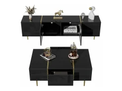 Hot Suporte de TV Brilliance e conjunto moderno de mesa de centro, armários de armazenamento, Preto