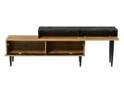 Móvel De Tv* Suporte de TV com design em mármore e veios de madeira, pés de ferro, 180 x 36,5 x 58 cm, madeira escura Castanho