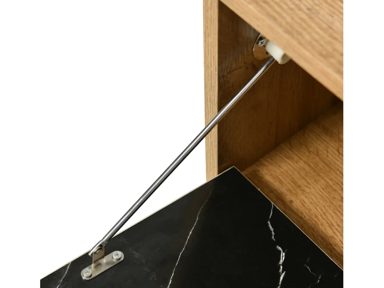 Móvel De Tv* Suporte de TV com design em mármore e veios de madeira, pés de ferro, 180 x 36,5 x 58 cm, madeira escura Castanho