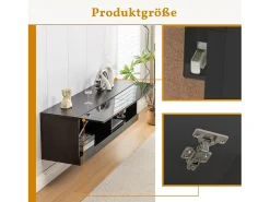 Móvel De Tv* Suporte de TV com iluminação, 7 cores ajustáveis, suporte de TV para montagem na parede, , 140 x 35 x 40 cm Preto