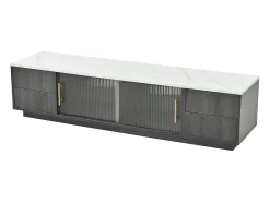 Móvel De Tv* Suporte de TV de luxo de 160 cm para TVs de 70", cinza, tampo de mármore, gerenciamento de cabos, gavetas com abertura por pressão. Cinzento