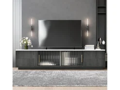 Móvel De Tv* Suporte de TV de luxo de 160 cm para TVs de 70", cinza, tampo de mármore, gerenciamento de cabos, gavetas com abertura por pressão. Cinzento