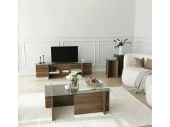 Móvel De Tv*Dmora Suporte de TV Dlinett, CredenzA sala de estar, armário de TV baixo, base de parede equipada, 158x35h40 cm, nogueira Castanho