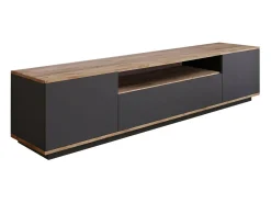 Dmora Suporte de TV Dpi móvelErott, Aparador de sala, Armário de TV baixo, Base de parede equipada, 180x45h45 cm, Carvalho e Antracite Castanho