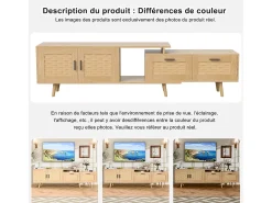 Móvel De Tv* Suporte de TV extensível de 146 a 180 cm, com 2 gavetas, 2 portas e espaço de armazenamento, ideal para sala de estar ou quarto. Fabricado em madeira. Natural claro
