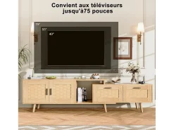 Móvel De Tv* Suporte de TV extensível de 146 a 180 cm, com 2 gavetas, 2 portas e espaço de armazenamento, ideal para sala de estar ou quarto. Fabricado em madeira. Natural claro