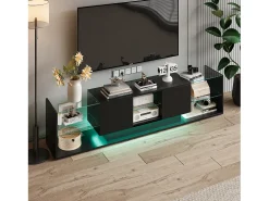 Online Suporte de TV LED de parede preto – 200 cm, design moderno, vidro temperado, iluminação RGB Bege