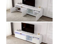 Móvel De Tv* Suporte de TV moderno , painel transparente, LED regulável, para sala de estar e sala de jantar, 180 x 35 x 45 cm Branco