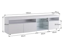Móvel De Tv* Suporte de TV moderno , painel transparente, LED regulável, para sala de estar e sala de jantar, 180 x 35 x 45 cm Branco