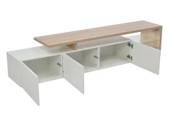 Móvel De Tv* Suporte de TV moderno com luzes LED reguláveis, 3 portas e prateleiras de vidro - Branco