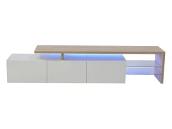 Móvel De Tv* Suporte de TV moderno com luzes LED reguláveis, 3 portas e prateleiras de vidro - Branco