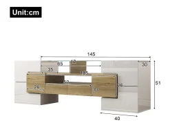 Móvel De Tv* Suporte de TV moderno de alto brilho com LED, 4 portas e 2 gavetas, armazenamento aberto, Branco