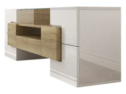 Móvel De Tv* Suporte de TV moderno de alto brilho com LED, 4 portas e 2 gavetas, armazenamento aberto, Branco