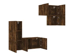 Móvel De Tv|Helloshop26 Suporte de TV multimídia prateleira de TV aparador de TV sala de jantar sala de estar quarto 4 peças carvalho defumado madeira projetada marrom 02_0029242 Castanho
