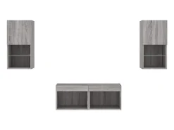 Móvel De Tv|Helloshop26 Suporte de TV multimídia prateleira de TV buffet de TV sala de jantar sala de estar quarto montagem na parede 4 peças com luzes LED cinza sonoma 02_0028226 Cinzento