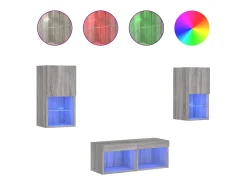 Móvel De Tv|Helloshop26 Suporte de TV multimídia prateleira de TV buffet de TV sala de jantar sala de estar quarto montagem na parede 4 peças com luzes LED cinza sonoma 02_0028226 Cinzento