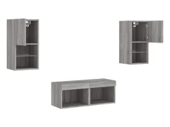 Móvel De Tv|Helloshop26 Suporte de TV multimídia prateleira de TV buffet de TV sala de jantar sala de estar quarto montagem na parede 4 peças com luzes LED cinza sonoma 02_0028226 Cinzento