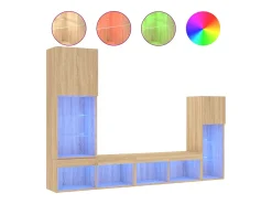 Móvel De Tv*Helloshop26 Suporte de TV multimídia prateleira de TV buffet de TV sala de jantar sala de estar quarto com LED 4 peças carvalho Sonoma madeira projetada marrom 02_0029363 Castanho