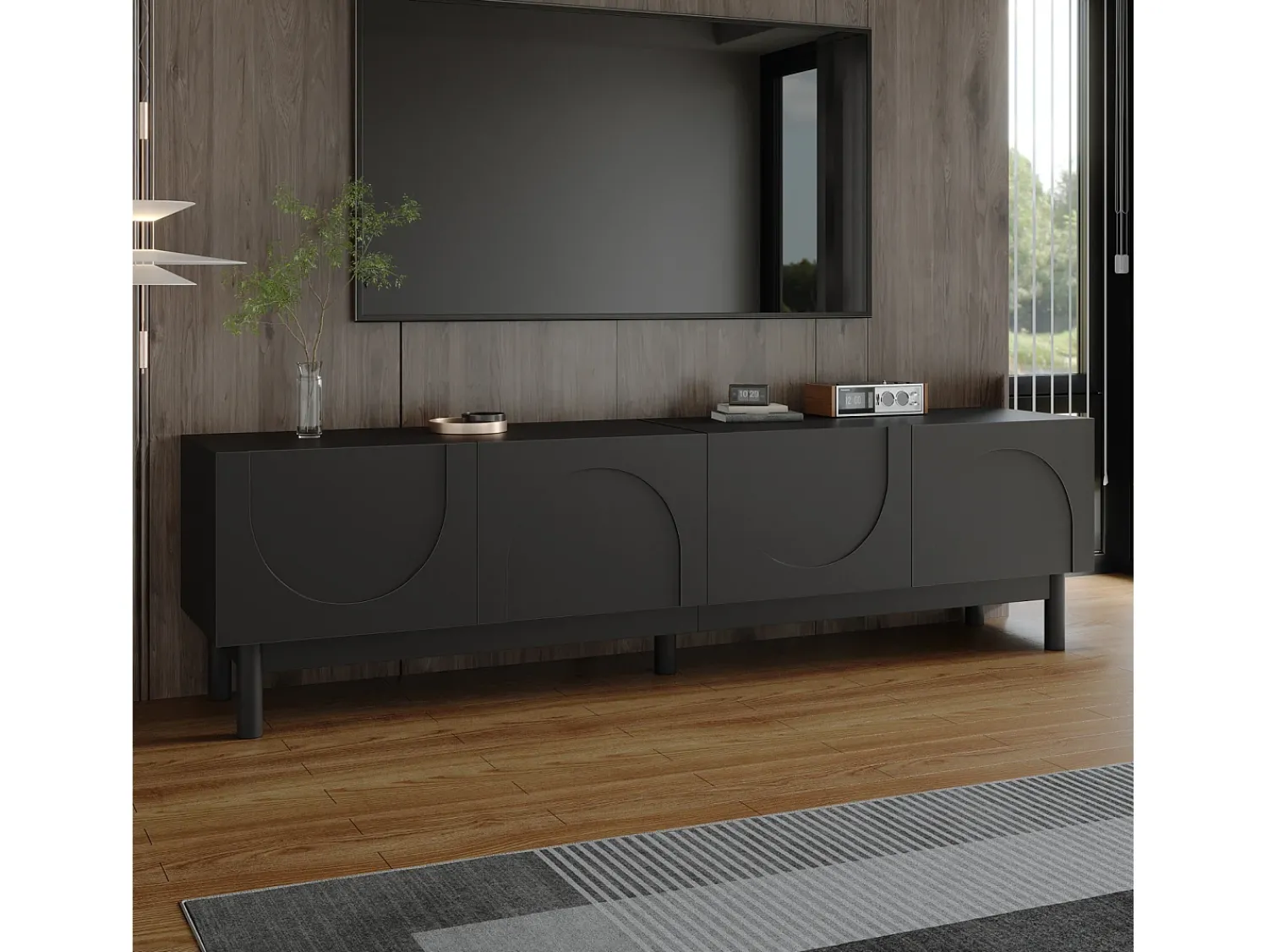 Suporte de TV com 4 portas, armário para TV, unidade de armazenamento com divisórias ajustáveis.^ Móvel De Tv