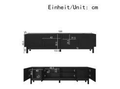 Móvel De Tv* Suporte de TV com 4 portas, armário para TV, unidade de armazenamento com divisórias ajustáveis. Preto