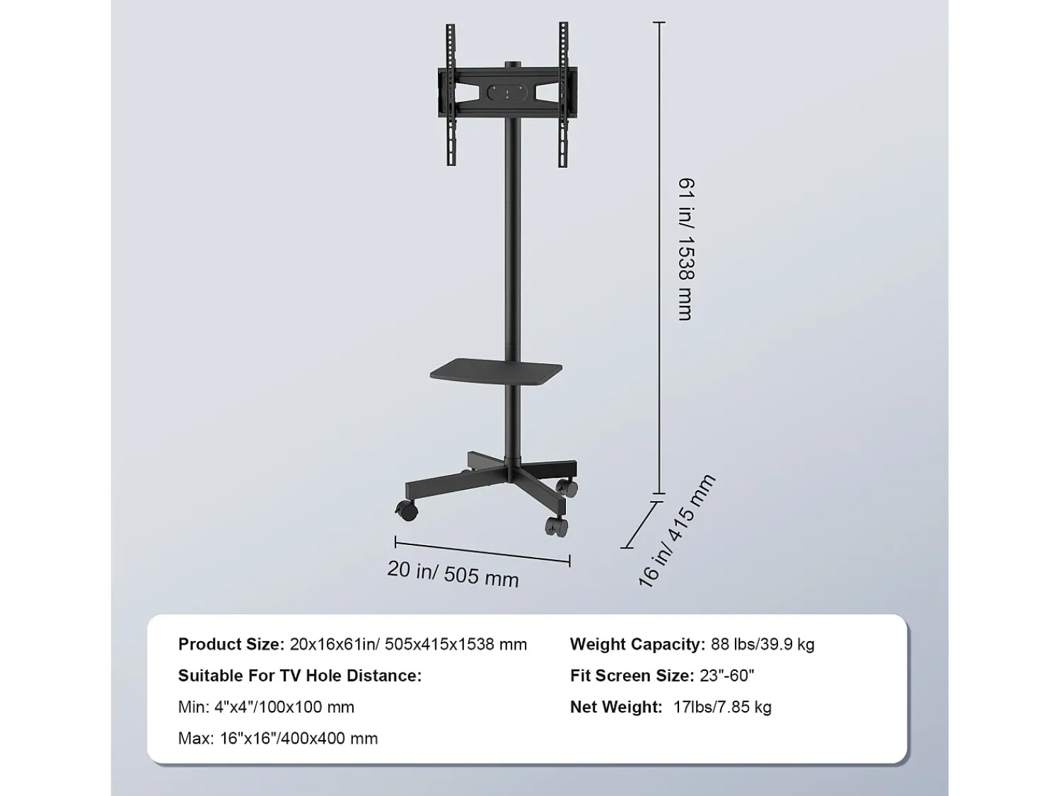Móvel De Tv| Suporte de TV SucceBuy Móvel para Televisores de 58 a 152cm, com Rodas e Bandeja, Portátil, Fácil de Mover em Diferentes Cômodos Preto