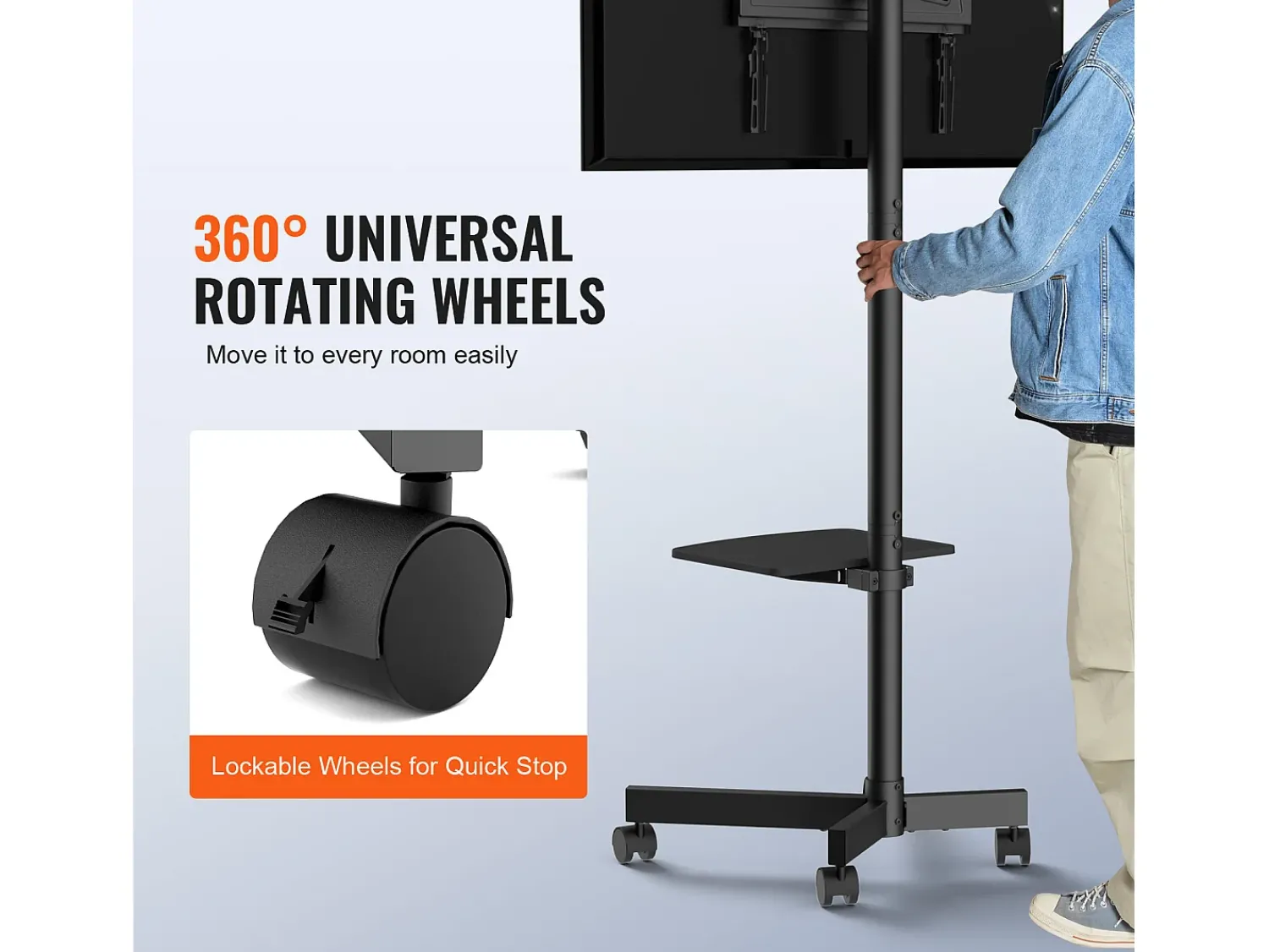 Móvel De Tv| Suporte de TV SucceBuy Móvel para Televisores de 58 a 152cm, com Rodas e Bandeja, Portátil, Fácil de Mover em Diferentes Cômodos Preto