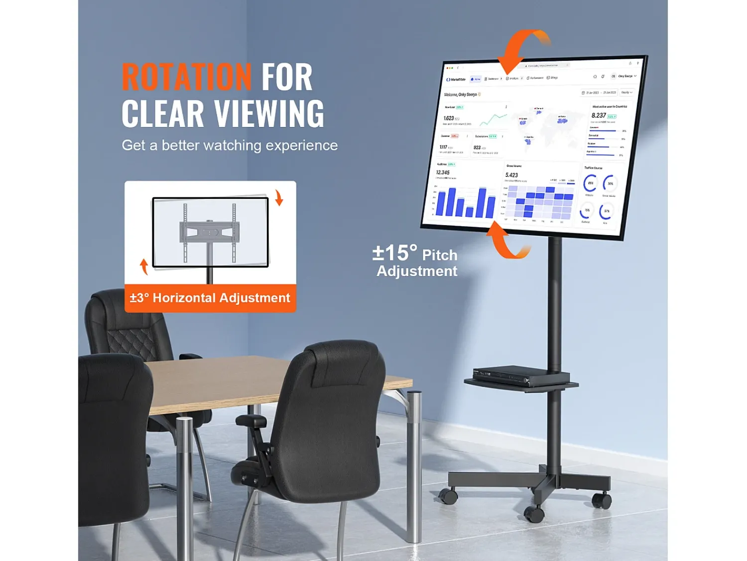 Móvel De Tv| Suporte de TV SucceBuy Móvel para Televisores de 58 a 152cm, com Rodas e Bandeja, Portátil, Fácil de Mover em Diferentes Cômodos Preto
