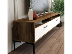 Dmora Suporte de TVDkumbull, Aparador de sala, Armário de TV baixo, Base de parede equipada, 47x35h180 cm, Noz e Branco^ Móvel De Tv
