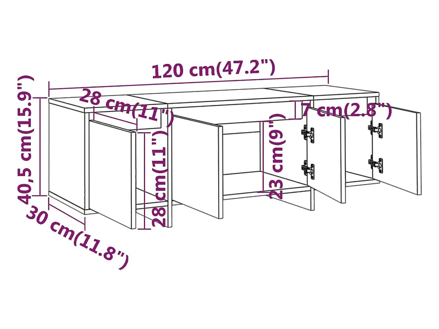 New Helloshop26 Suporte multimídia para TV prateleira para TV aparador para TV para sala de jantar sala de estar quarto 120 x 30 x 40,5 cm madeira industrializada cinza 02_0025839 Castanho