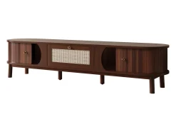 Móvel De Tv| Suporte para TV – 170 x 39,5 x 38 cm - Móvel para TV com 2 portas de madeira natural e 1 gaveta de rattan. Natural escuro