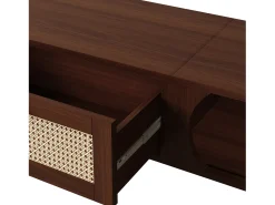 Móvel De Tv| Suporte para TV – 170 x 39,5 x 38 cm - Móvel para TV com 2 portas de madeira natural e 1 gaveta de rattan. Natural escuro