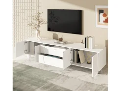 Móvel De Tv* Suporte para TV - Suporte para TV com 2 gavetas e 2 portas - Pés redondos em madeira maciça Branco