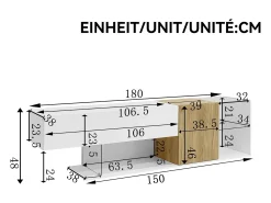 Outlet Suporte para TV Brilhante - Suporte para TV com 2 portas e 3 compartimentos de arrumação abertos - prateleiras em vidro Branco